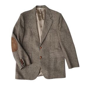Vintage Tweed Sport Coat Ivy Prep Elbow Patch Country Academia Blazer Jacket 40R
